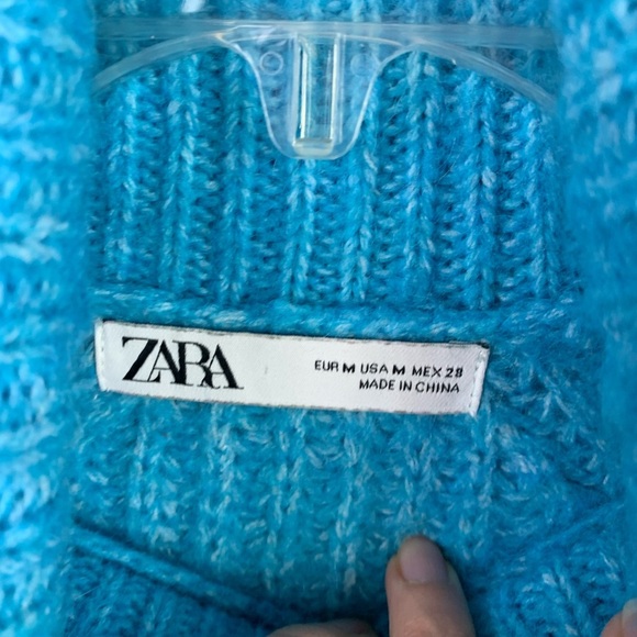 Zara MEDIUM Chunky Knit Sweater Turquoise Blue Cowl Wool - Picture 5 of 8